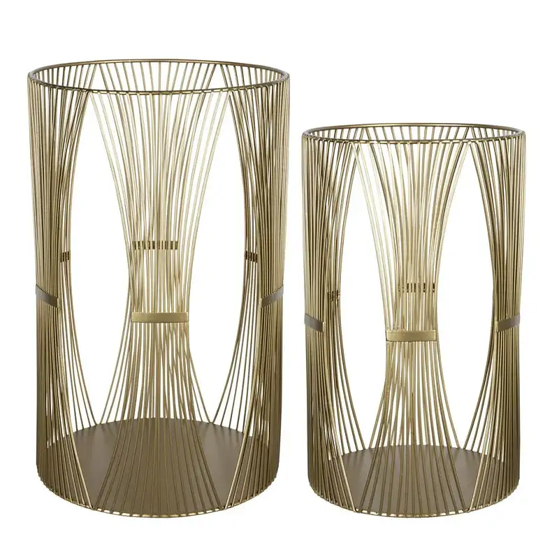 

Free Shipping Boho Gold Metal Set of 2 Hurricane Candle Holders