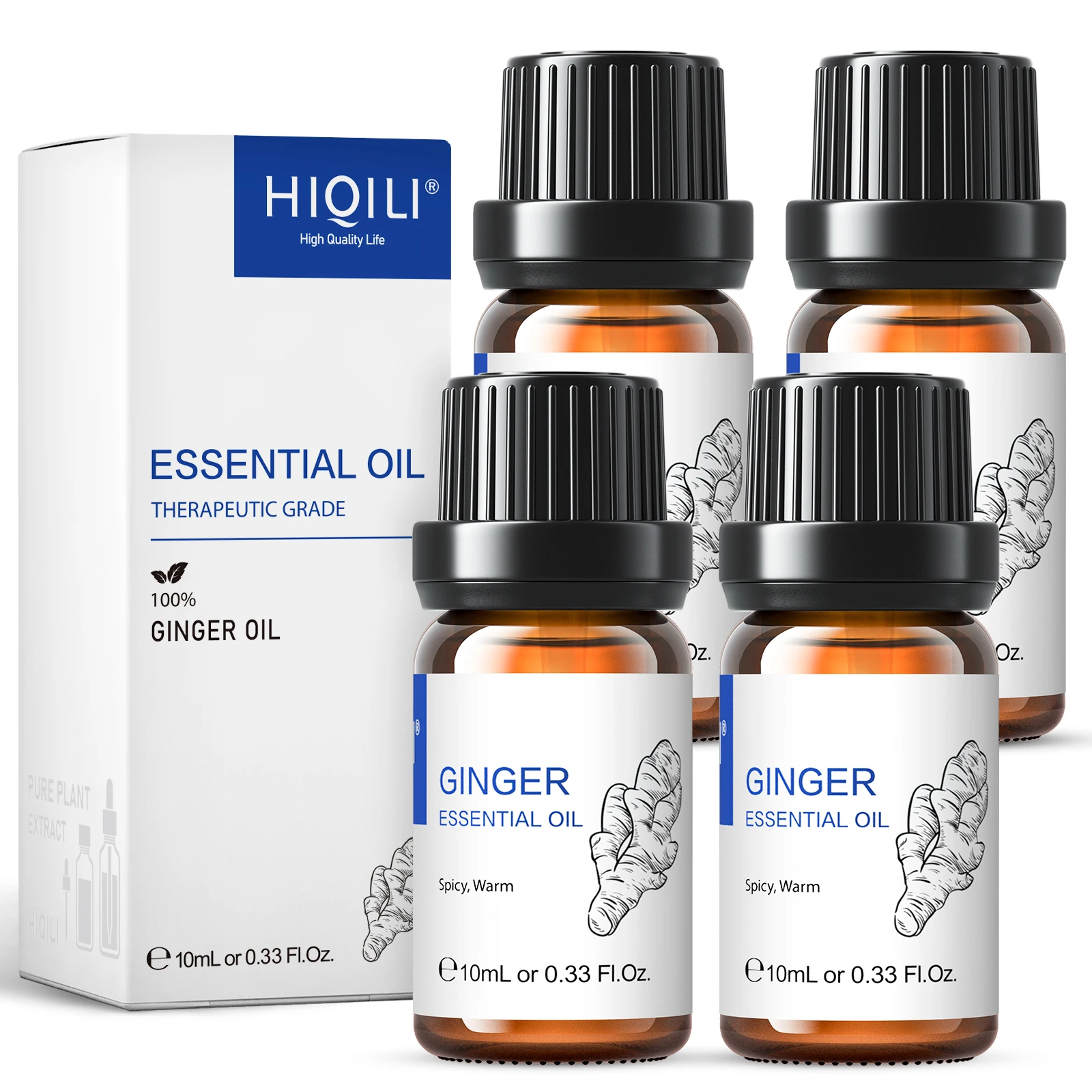 

HIQILI 4 Bottles 10ML Ginger Essential Oils Nature Plant Aromatherapy Diffuser Oil Lavender Eucalyptus Mint Vanilla Jasmine Rose