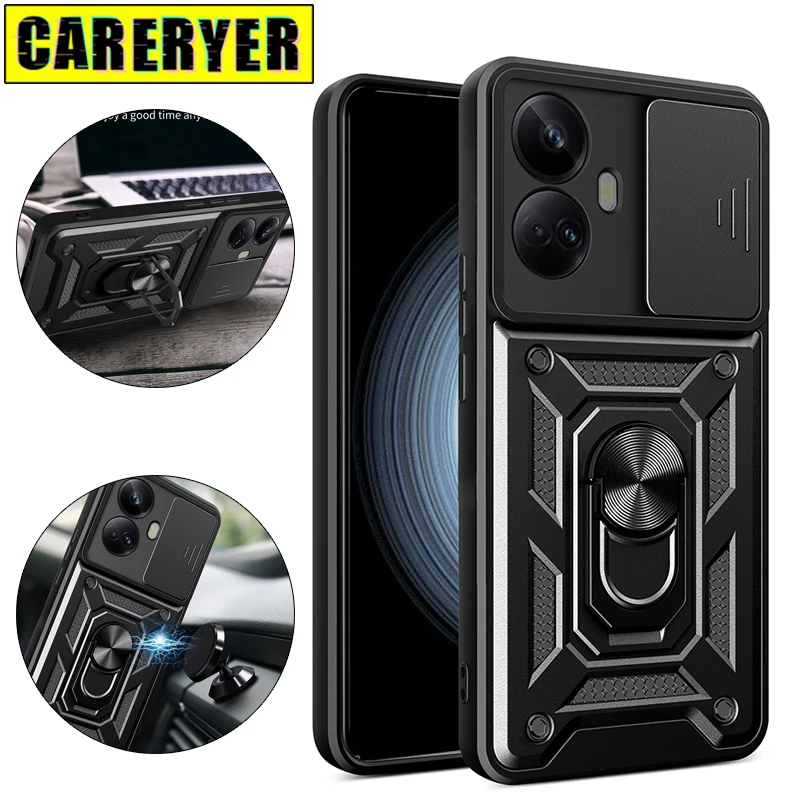 

For OPPO Realme 5 8 9 10 Pro Plus 9i 8i Shockproof Slide Lens Case for Realme 10Pro 9Pro Plus 8Pro 5G Solid Color Bracket Cover