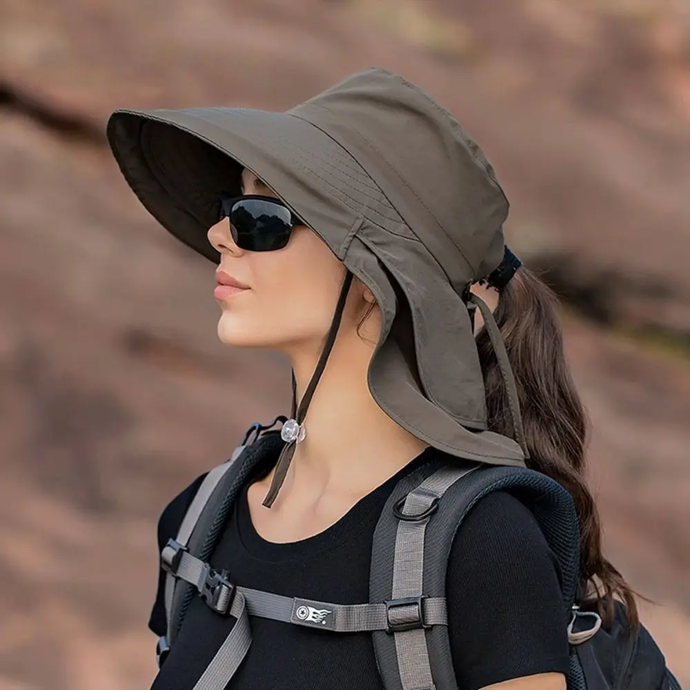 

Simple Beach Cap With Lanyard Hiking Big Brim Cloth Summer Cap Outdoor Climbing Cap Sun Cap Bucket Hat Women Visor Cap Sun Hat