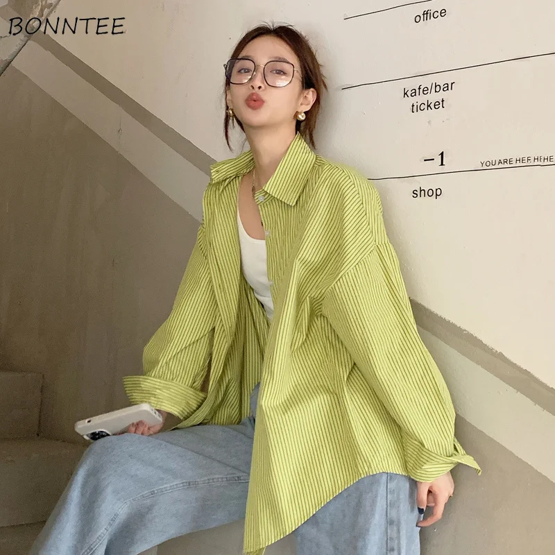 

Рубашки Женские Простые в стиле Харадзюку, модные солнцезащитные, в полоску, корейский стиль, летняя уличная одежда для повседневного ношения