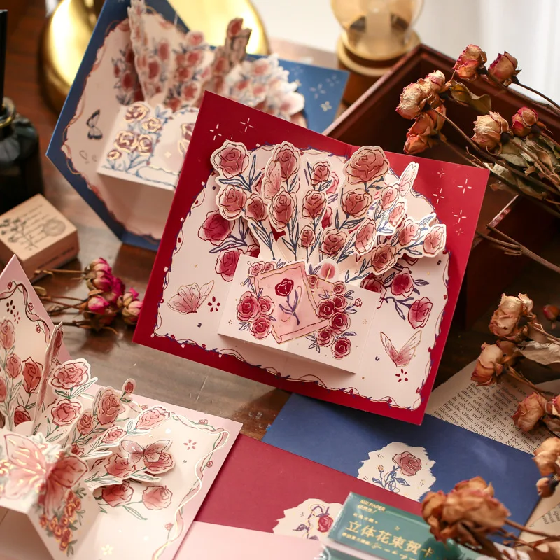 

Creative Rose and Her Gold Plated 3D Greeting Card, Holiday Confession Blessing Card