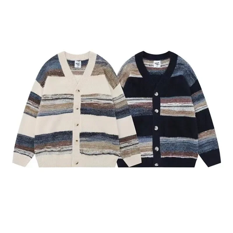 Осень 2024 новая японская винтажная полосатая куртка в стиле Idle вязаный кардиган