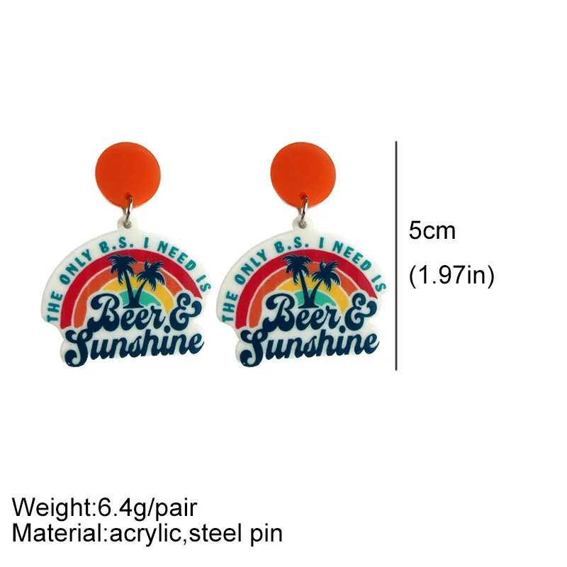 New Beach Vacation Scenery Sunglasses, Beer Beverage, Creative Personality Earrings, Women's Fashion Charm Jewelry Gift