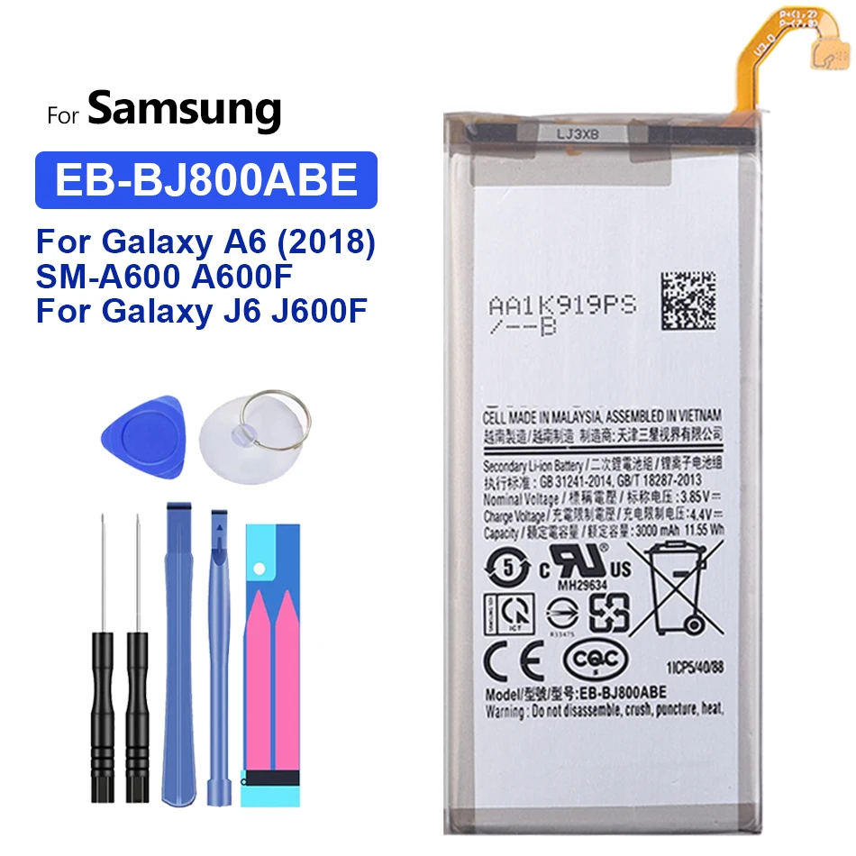 

Battery EB-BJ800ABE 3000mAh For Samsung Galaxy A6 (2018) SM-A600 A600F J6 J 6 J600F High Quality Bateria