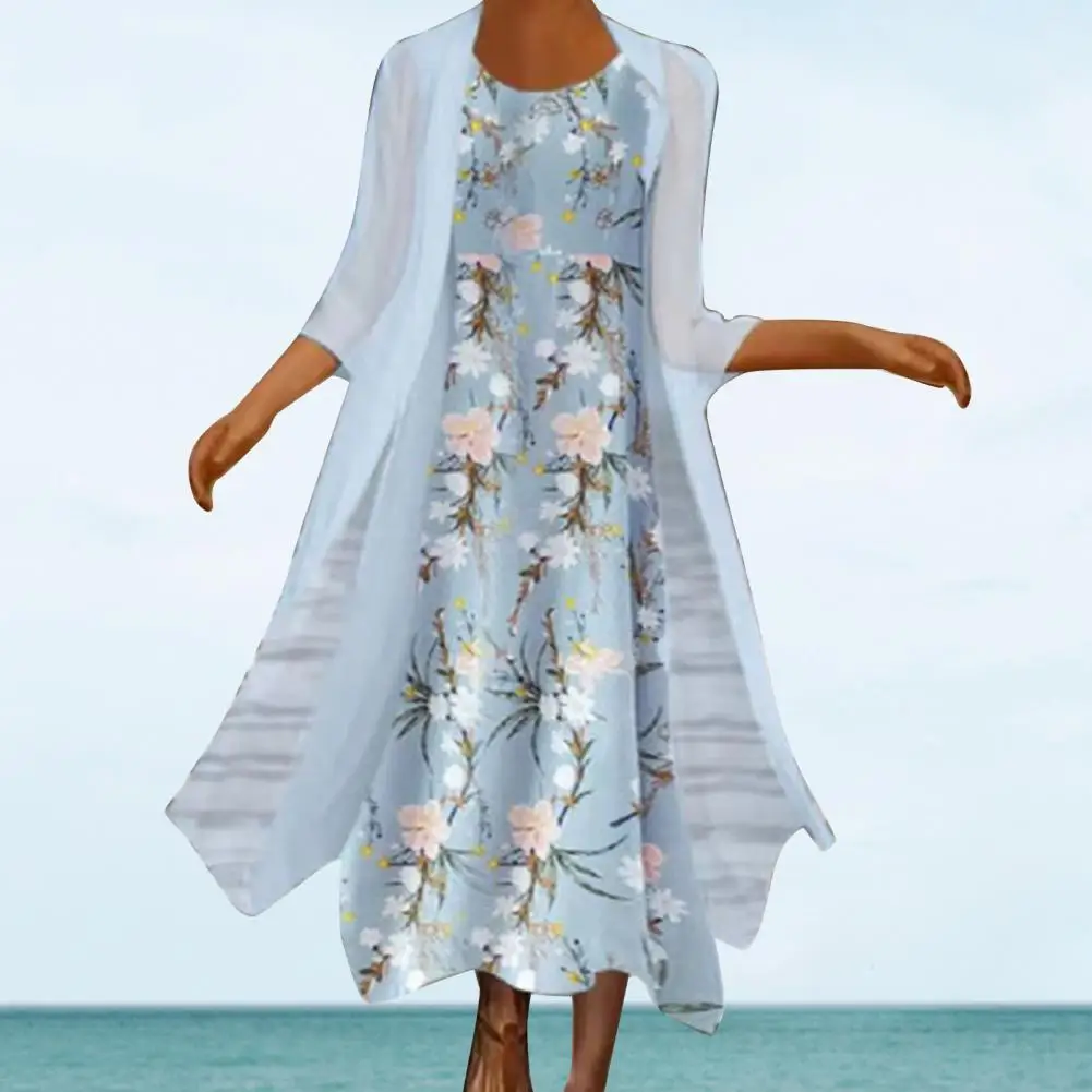 

Женское офисное платье-кардиган средней длины, голубое винтажное платье с широким подолом и рукавом 3/4, 1 комплект