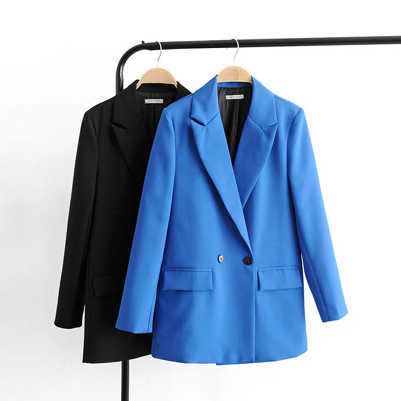 

Bmissingyou Women Blazer 2022 Autumn Double Breasted Long Sleeve Suit Jacket Office Lady Coat With Pocket Formal Outfits
