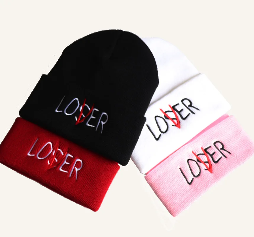

King's It Beanie Embroidery Winter Hat Cotton Knitted Hat LOVER LOSER Skullies Beanies Hat Hip Hop Knit Cap Casual