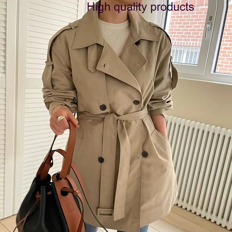 

Jackets Women'S Spring 2023 Classic Britain Double-Breasted Trench With Belt Female Solid Color S Windbreaker Coat For Women