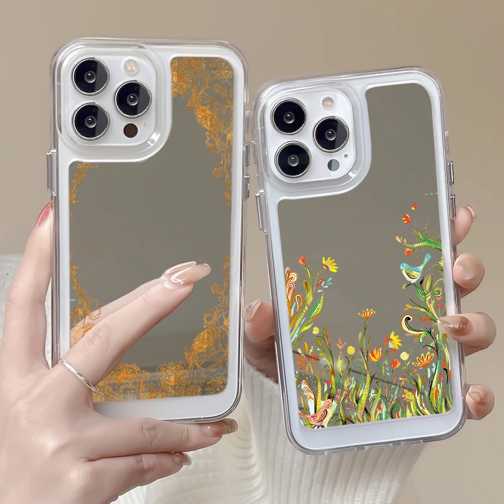 

Flowers Floral Mirror Phone Case for IPhone 14ProMax 14Plus 13 12 11 Pro Max Soft Cover Luxury Transparent Shockproof Capinha