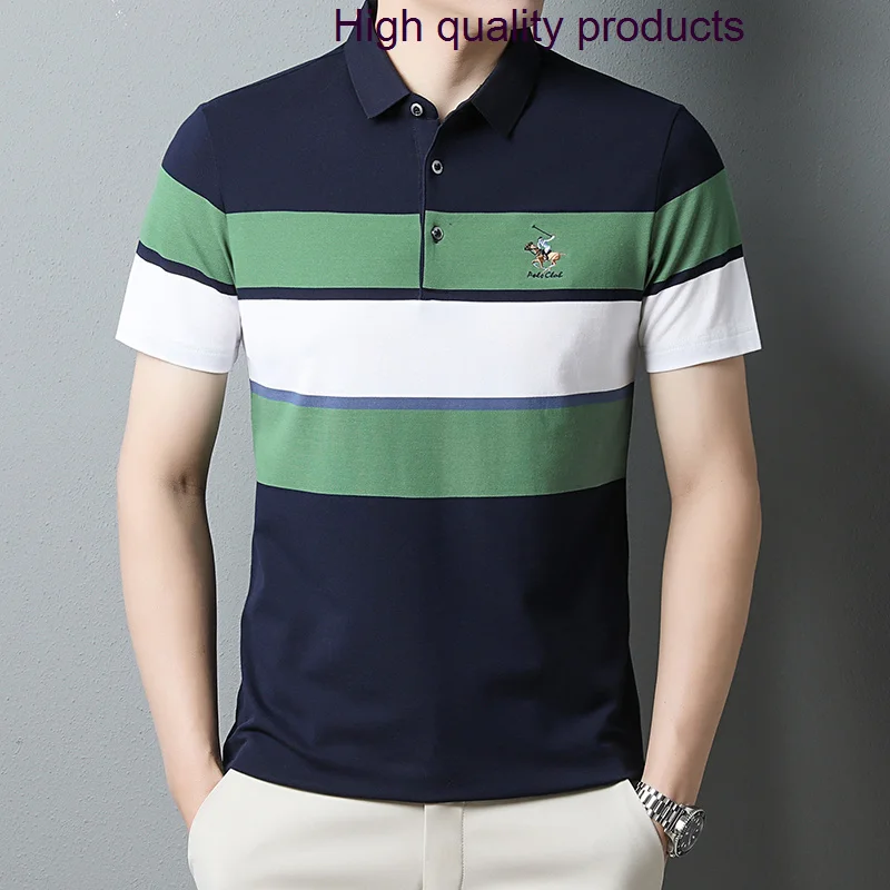 

Golf Summer Men's Polo Shirts Luxury Cotton Short Sleeve Business Casual Embroidery Striped Party Man T-shirts Size 3XL