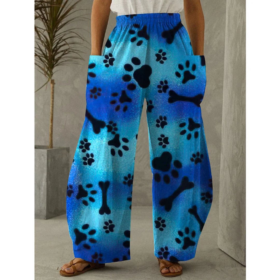 

2022 New Summer Women's Clothes Long Pants Loose Casual Fashion Elastic Pocket Color Print Oversize Daily Walking Street Wear