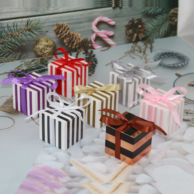 

10-15Pcs/Bag Candy Box Wedding Chocolate Box Baking Package Wedding Party Decorations Wedding Invitations Mini Stripe Gift