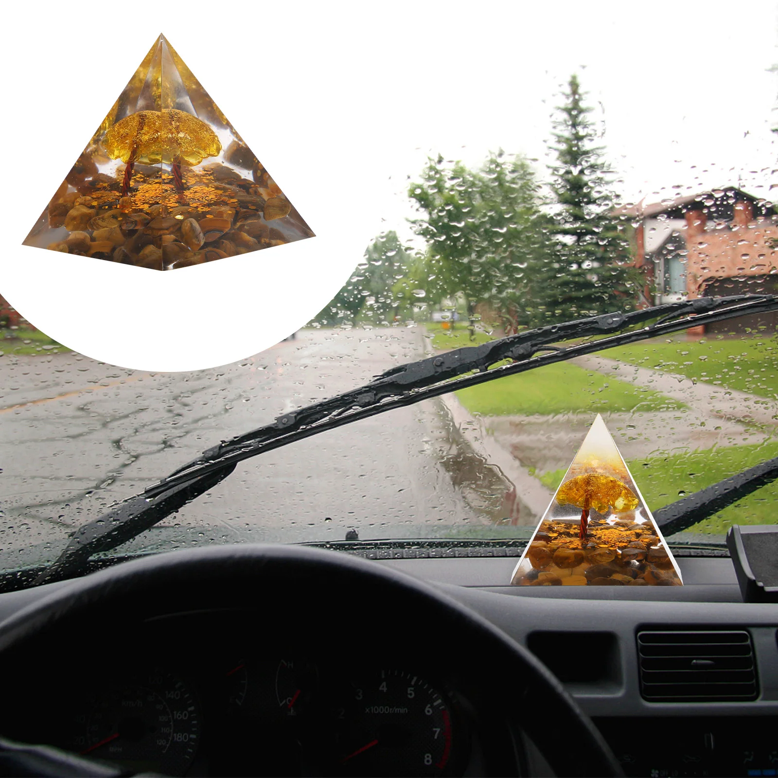 

Beautiful Desktop Pyramid Craft Ornament Crystal Pyramid Adorn with Obsidian