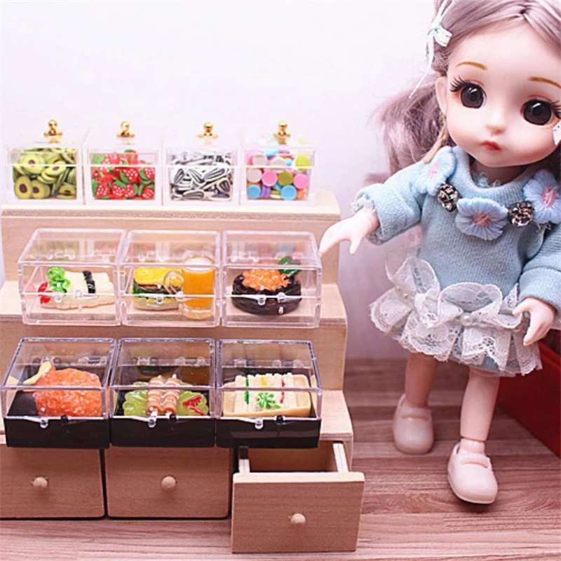 

1/12 Scale 2Pcs Dollhouse Miniature Candy Box Dessert Cake Storage Box Model Model Doll House Decor Toy