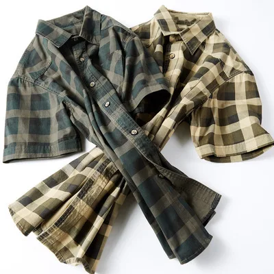2022 Summer Plaid Short Sleeve Male Shirt Men's Cotton Casual  Large Size  Shirts  Father Military Fashion High Quality Blouse