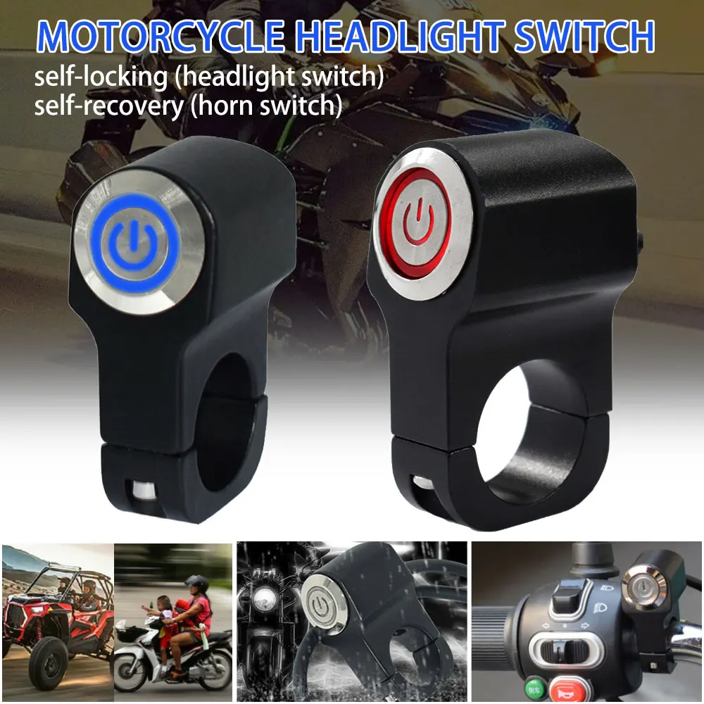 

22mm (7/8") Motorcycle Headlight Horn Switch 12V Headlight Button Switch For Motorbike, Electric Vehicles, Tricycles Racing Cars