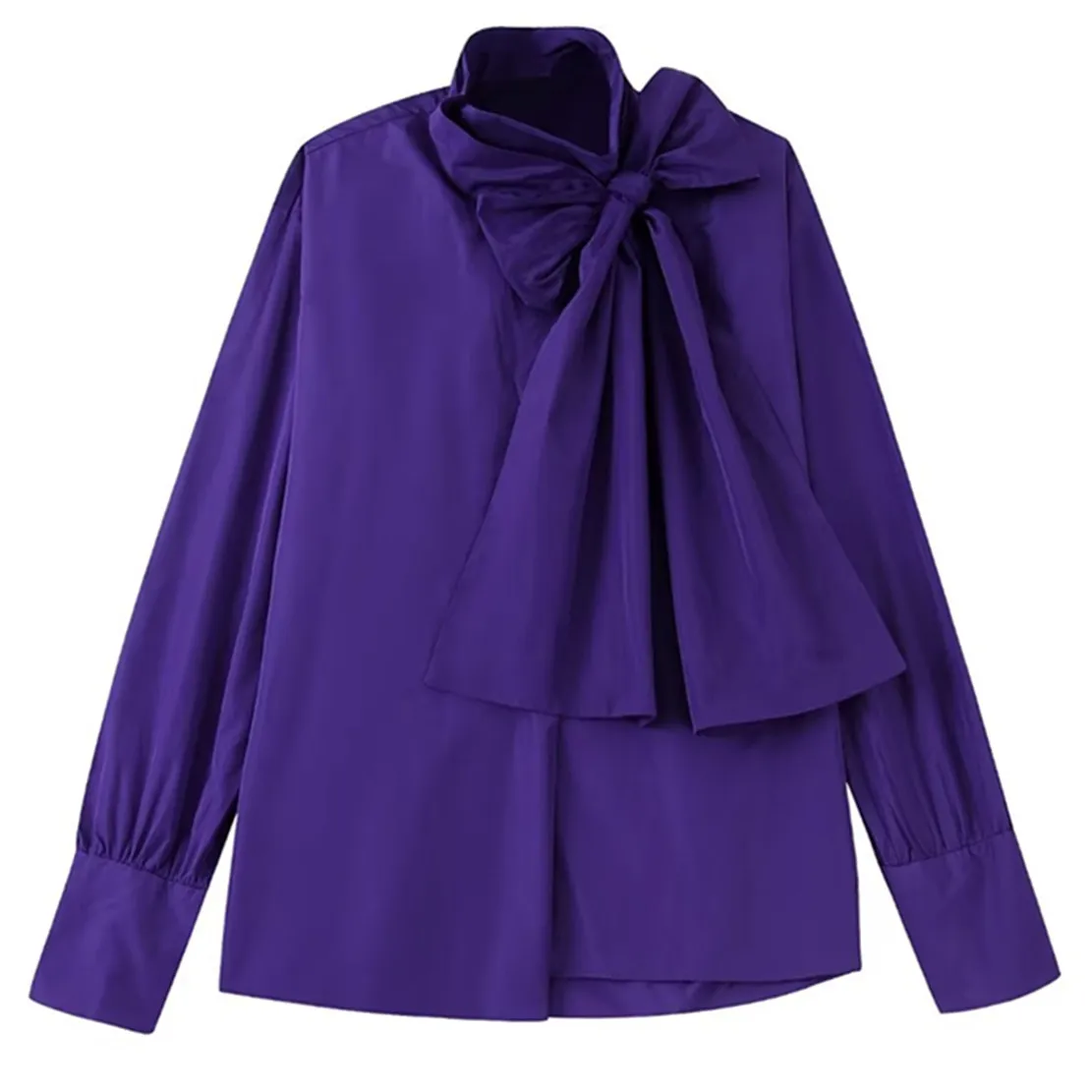 Maxdutti French Style Fashion Purple Bow Turtleneck Elegant Blouse Women Casual Autumn Shirt Tops