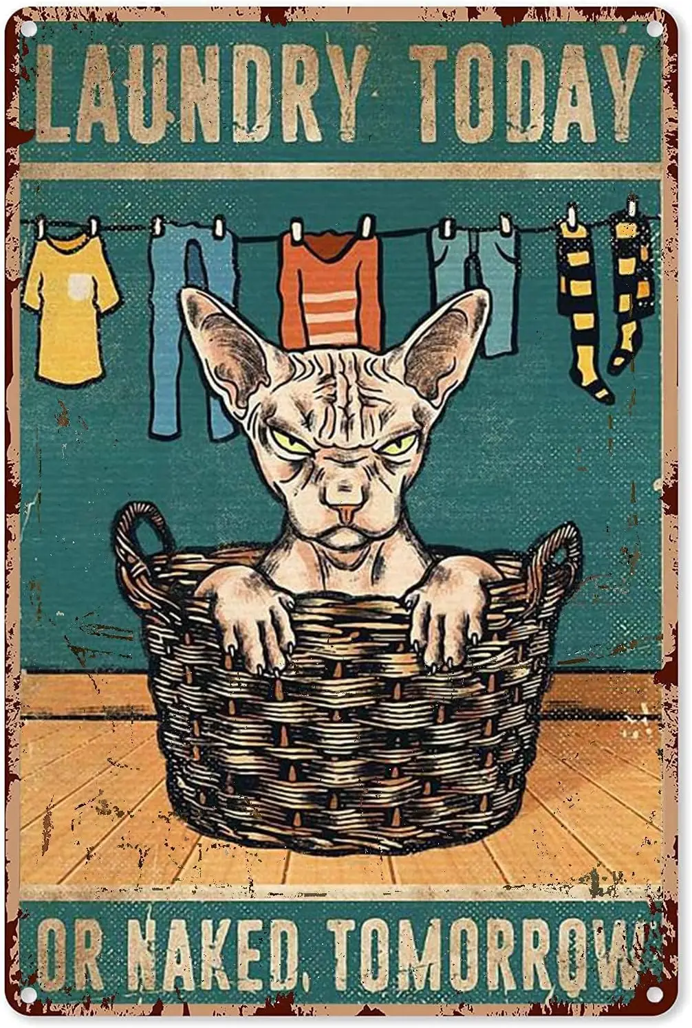 Mocozm Lundry Sgns Lrge Sphynx Ct Tody or Nked Tomorrow Metl Sgn Decor Tn lumnum Wll Ретро Плакат для Лунд