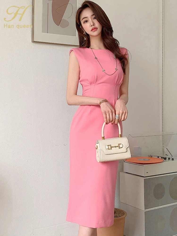 

Женское платье-футляр без рукавов H Han Queen, Элегантное летнее облегающее платье-карандаш, простое тонкое повседневное облегающее платье для ...