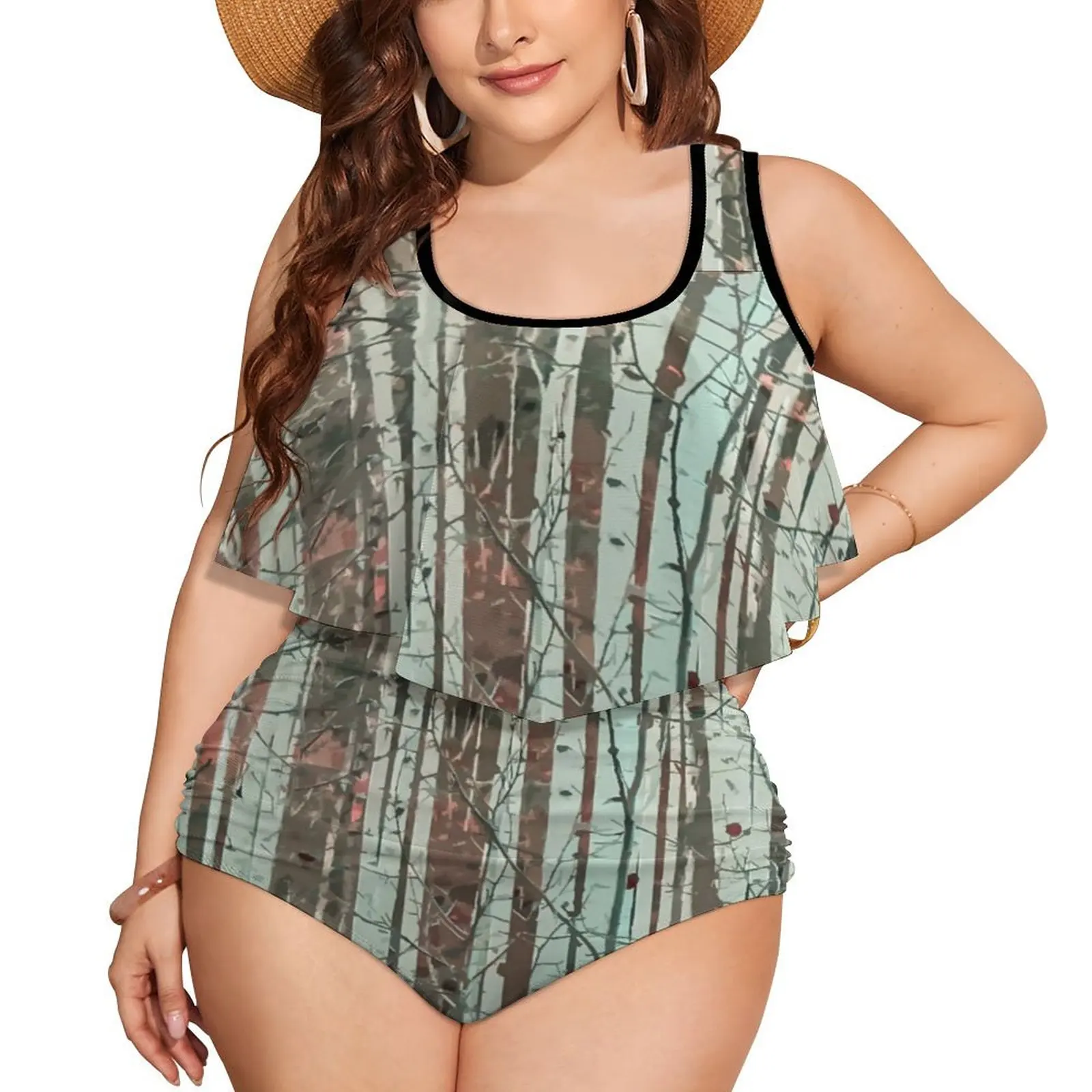 

Элегантный купальник-бикини с лесом, купальник с абстрактным принтом деревьев и высокой талией, сексуальный эстетичный комплект бикини, женский пляжный костюм пуш-ап