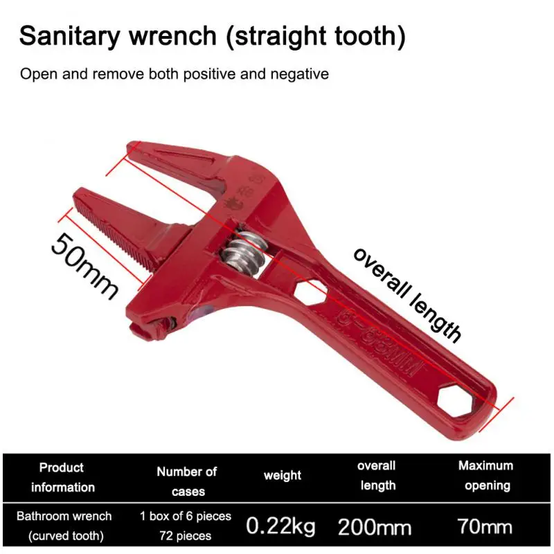 

Multi-function adjustable wrench short handle large open end adjustable wrench screw valve joint downpipe household Repair Tool