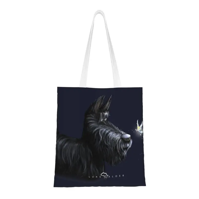 

Scottish Terrier Grocery Tote Shopping Bags Women Fashion Scottie Dog Canvas Shoulder Shopper Bag Large Capacity Handbags