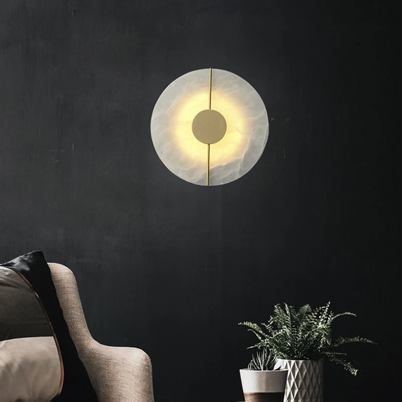 Постмодернистские медные мраморные настенные светильники для гостиной прохода