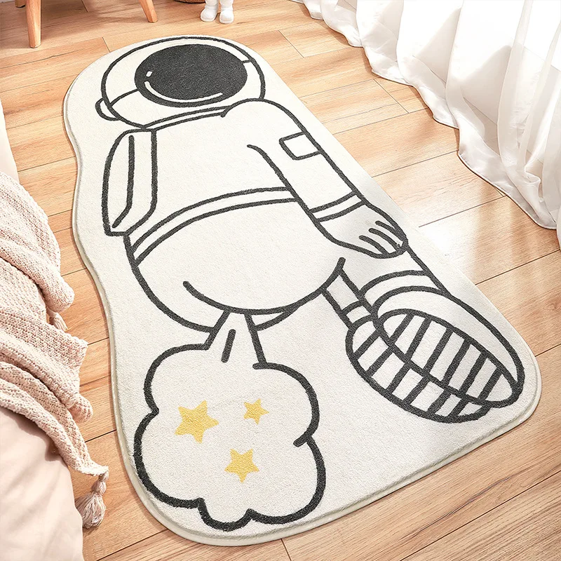 

Cartoon Space Astronaut Pattern Children Flannel Carpet Baby Hand Print Rug Baby Play Mat Rectangular Children Bedroom Carpet