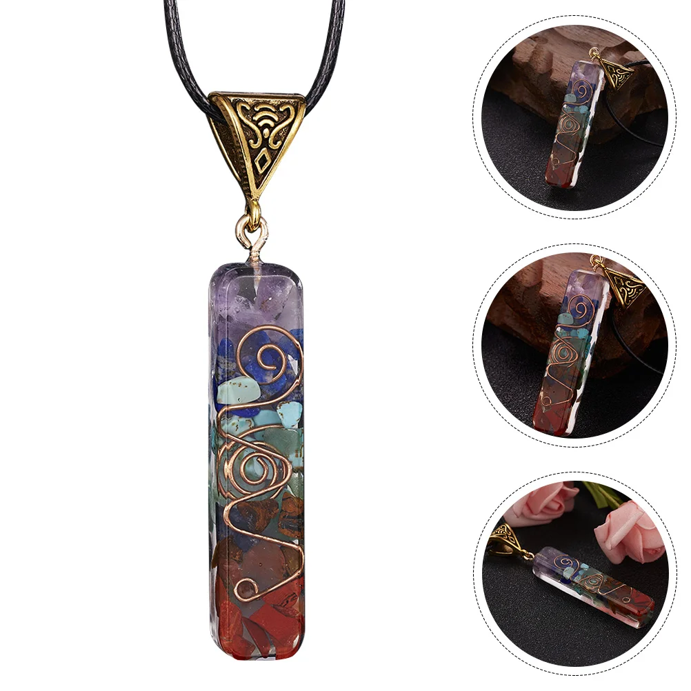 

Colorful Gravel Necklace Outdoor Stone Pendant Portable Gift Supplies Daily Use Chakra Epoxy Festival Accessory