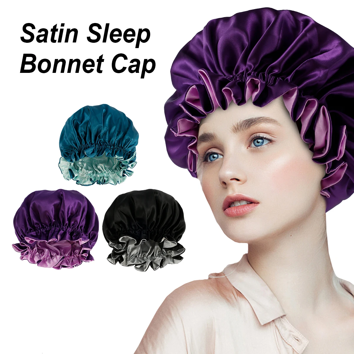 

Large Satin Bonnet Silk Night Sleeping Cap Women's Solid Sleeping Hat Night Hair Care Bonnet Nightcap For Women Men Unisex Cap