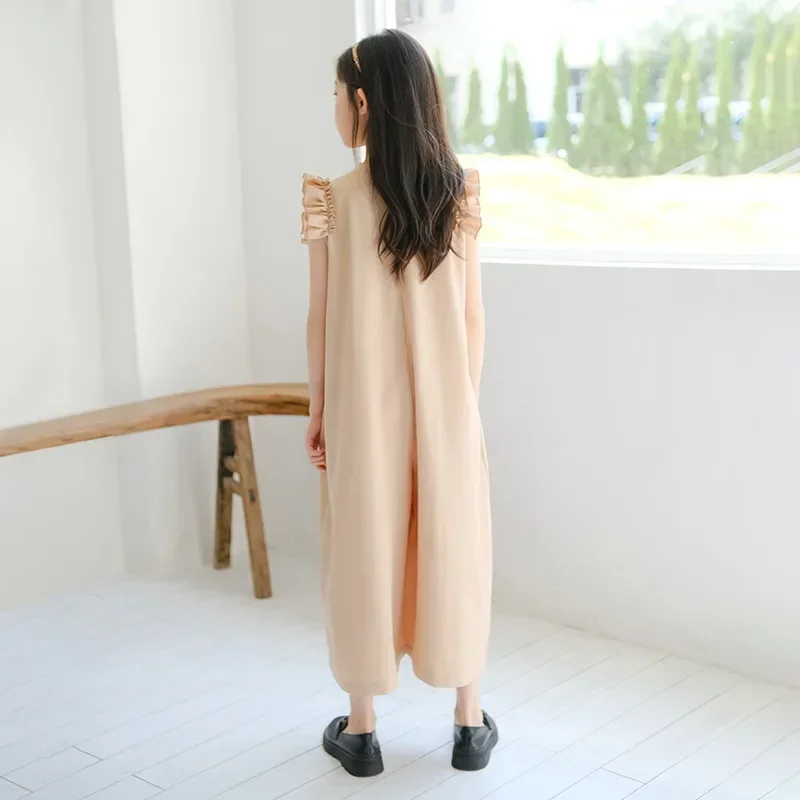 Комбинезон для девочек лето 2023 свободная детская одежда с рукавами оборками