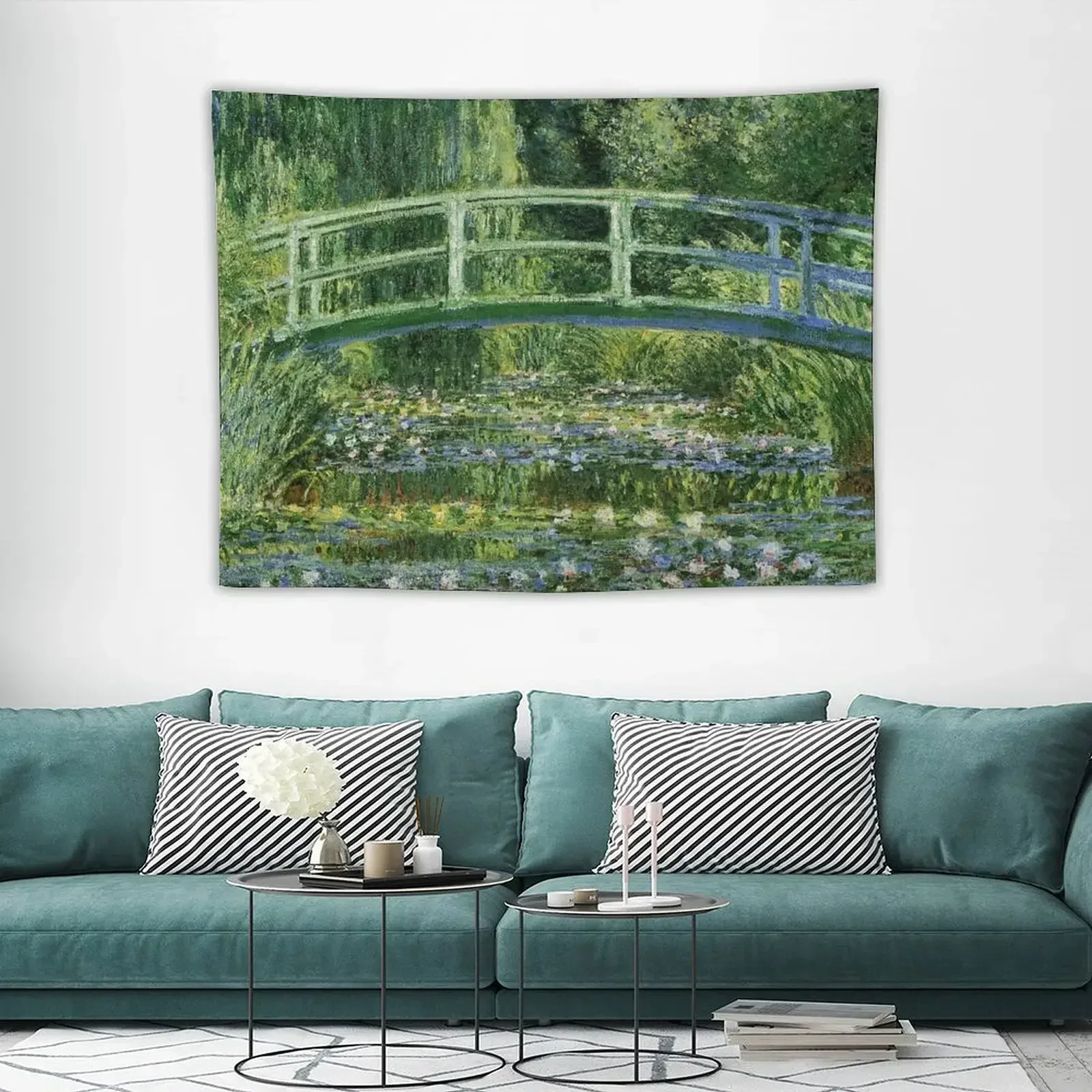 Водяные лилии и японский мост - Гобелен Клод Моне Декор комнаты Эстетический
