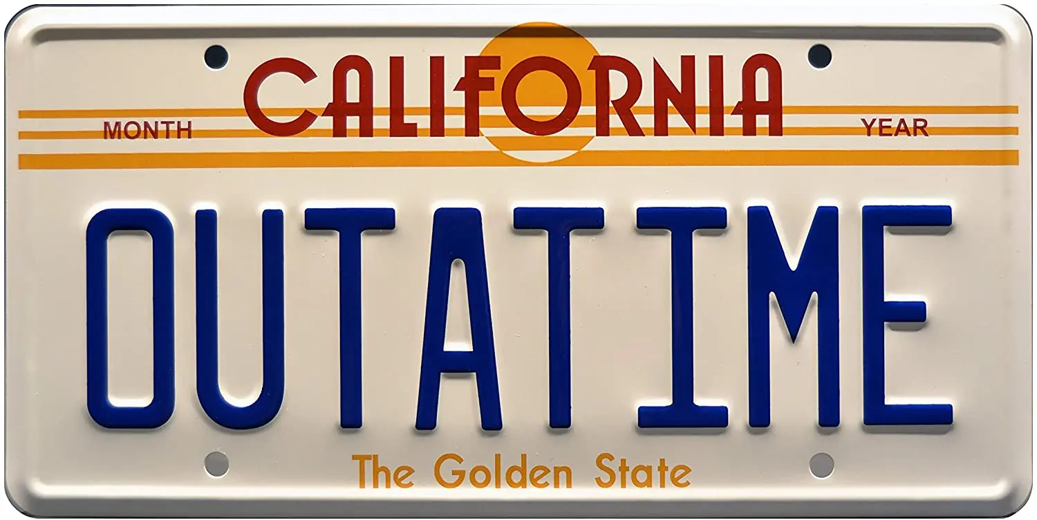 

Celebrity Machines Back to The Future | Delorean | Outatime | Metal Stamped Vanity Prop License Plate