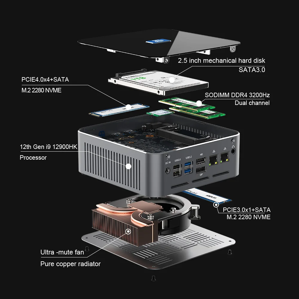 Мини-ПК S600 Intel i9 12900HK 12800H 14 ядер 20 потоков Windows 11/10 2x DDR4 NVME 8K NUC компактный HTPC - купить