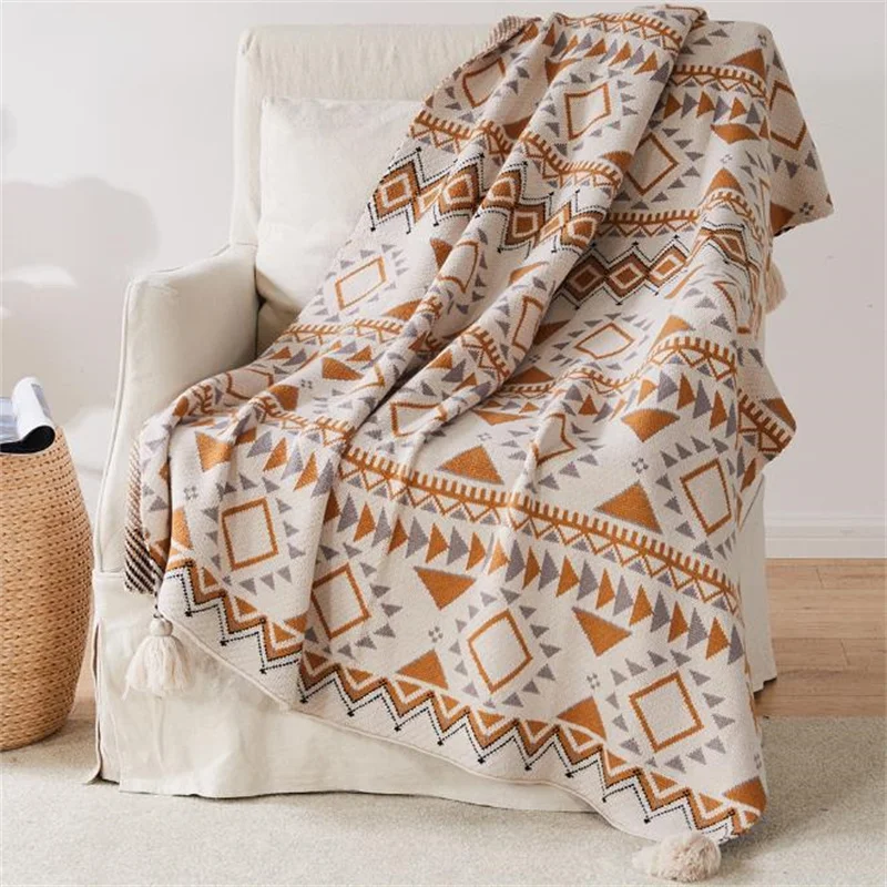 

2022 Bohemia Style Knitted Air Conditioning Blanket Sofa Office Noon Nap Single Person Air-conditioned Blanket