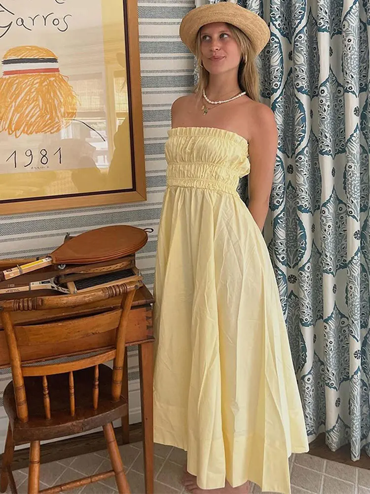 Эластичное Плиссированное длинное платье без бретелек для женщин сексуальное