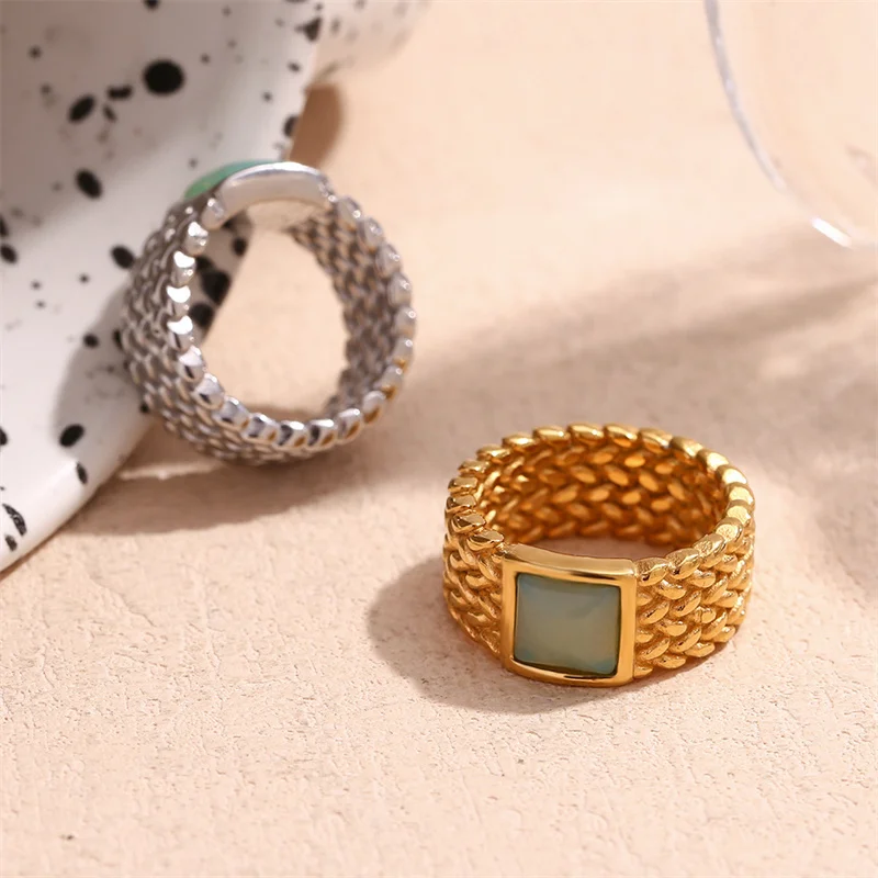 Модное кольцо из нержавеющей стали с покрытием 18K металлического плетения