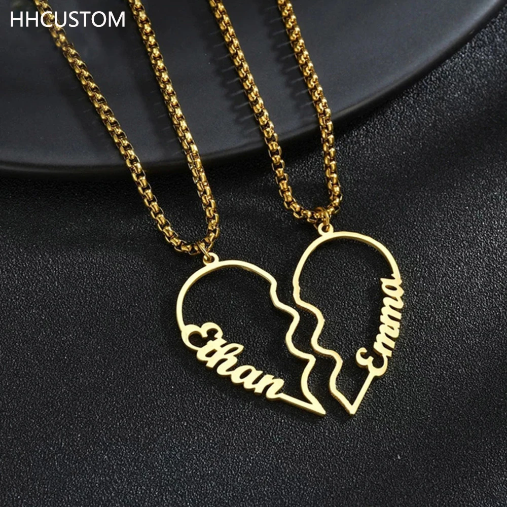 

Ожерелье с именем на заказ HHCUSTOM, индивидуальное ожерелье с мозаикой в форме сердца, полый кулон из нержавеющей стали для пары унисекс, ювели...