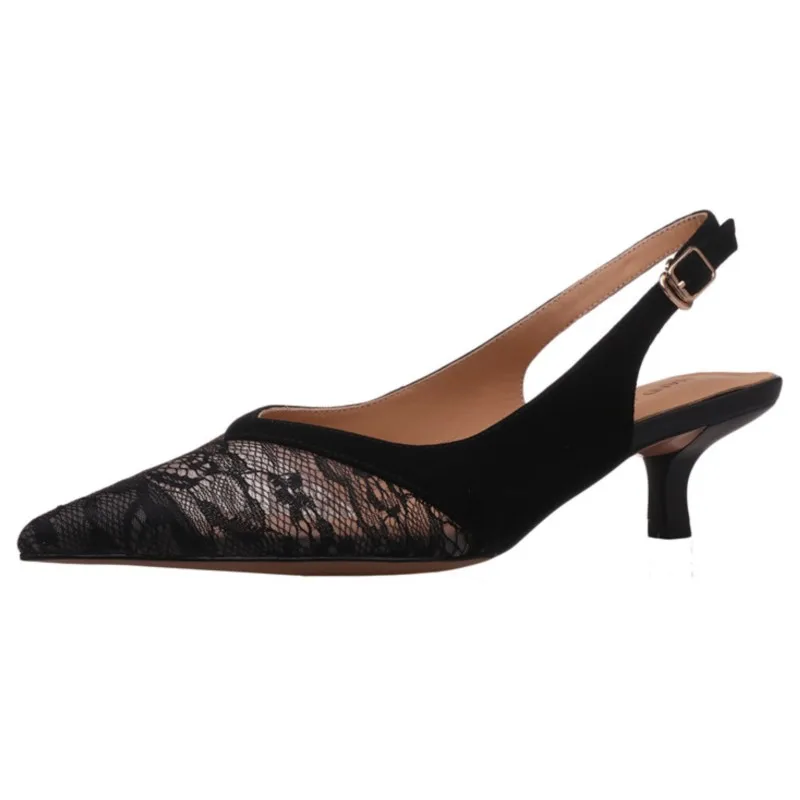 

Spring Summer Women Sandals Mature Sexy Mesh Lace Pointed Toe High Heels Kid Suede Leather Pumps Office Lady Shoes Woman