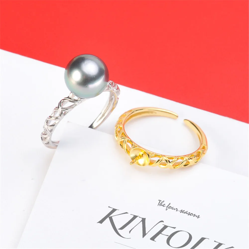 

S925 Sterling Silver Adjustable Pearl Ring Settings Blank/Base For Diy Gold Silver Rings Jewelry Making Accessory No Pearl