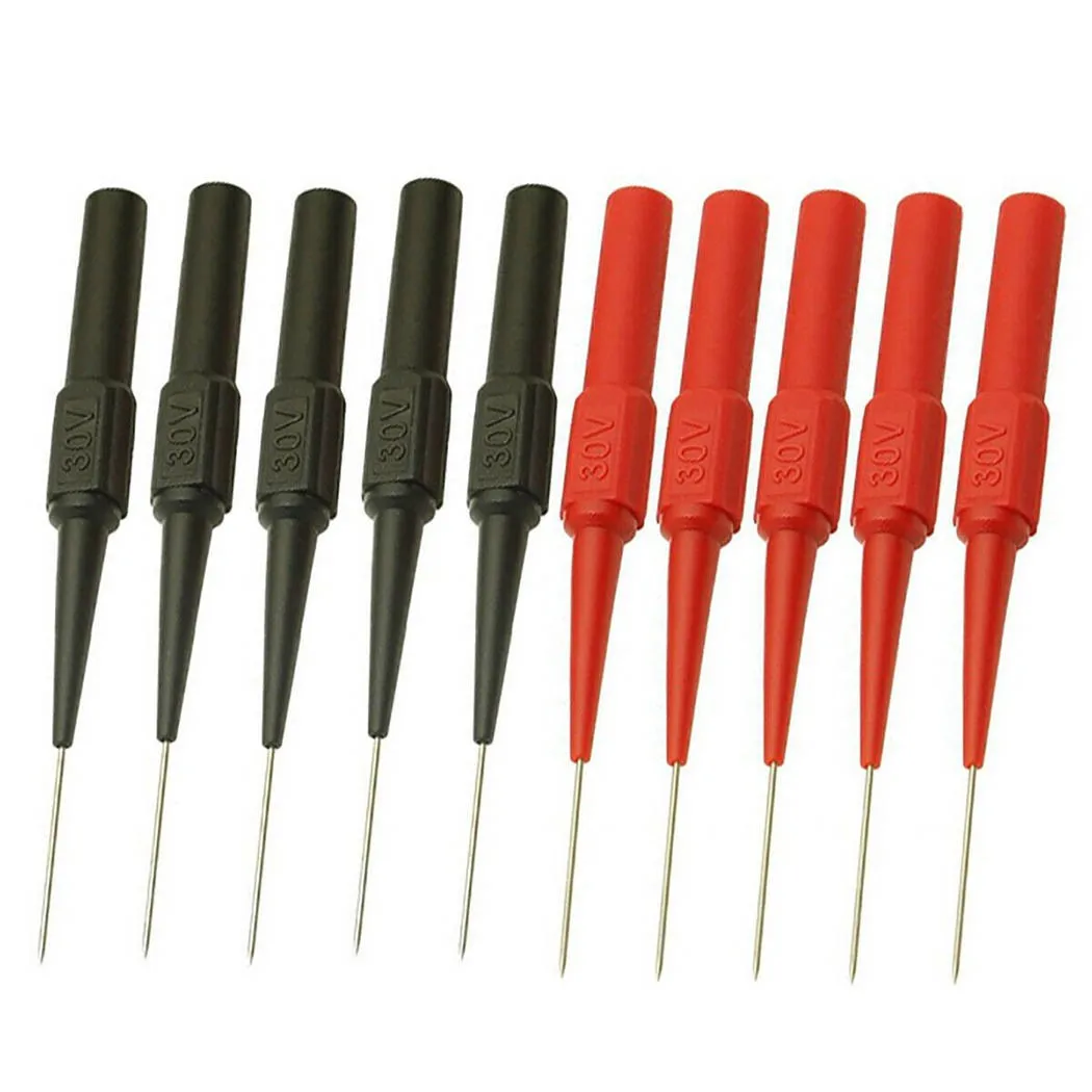 

10pcs Insulation Piercing Needle Non-destructive Multimeter Test Probes Measuring Device Red/Black 30V For Banana Plug