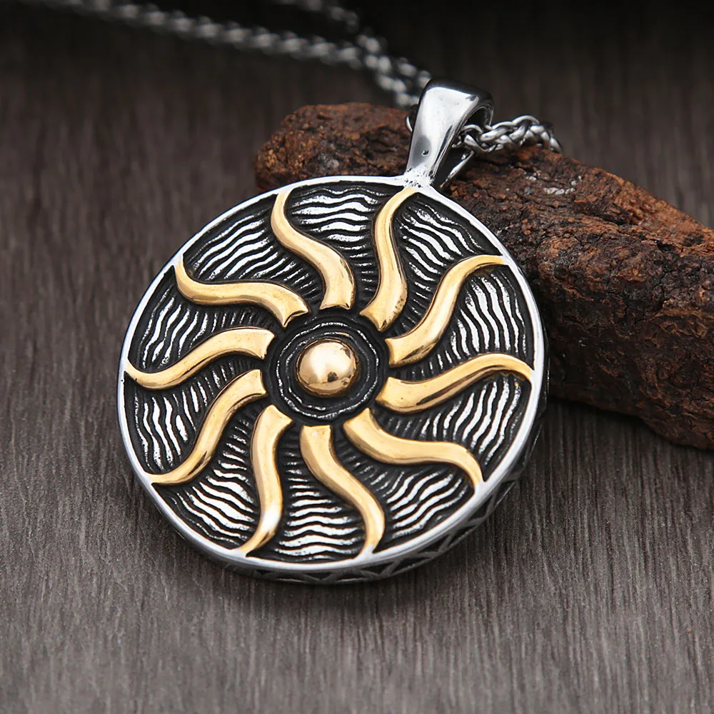 

Vintage Greek Sun God Apollo Pendant Necklace Men Stainless Steel Punk Hip Hop Steel/Golden Sun Stamp Necklace Fashion Jewelry