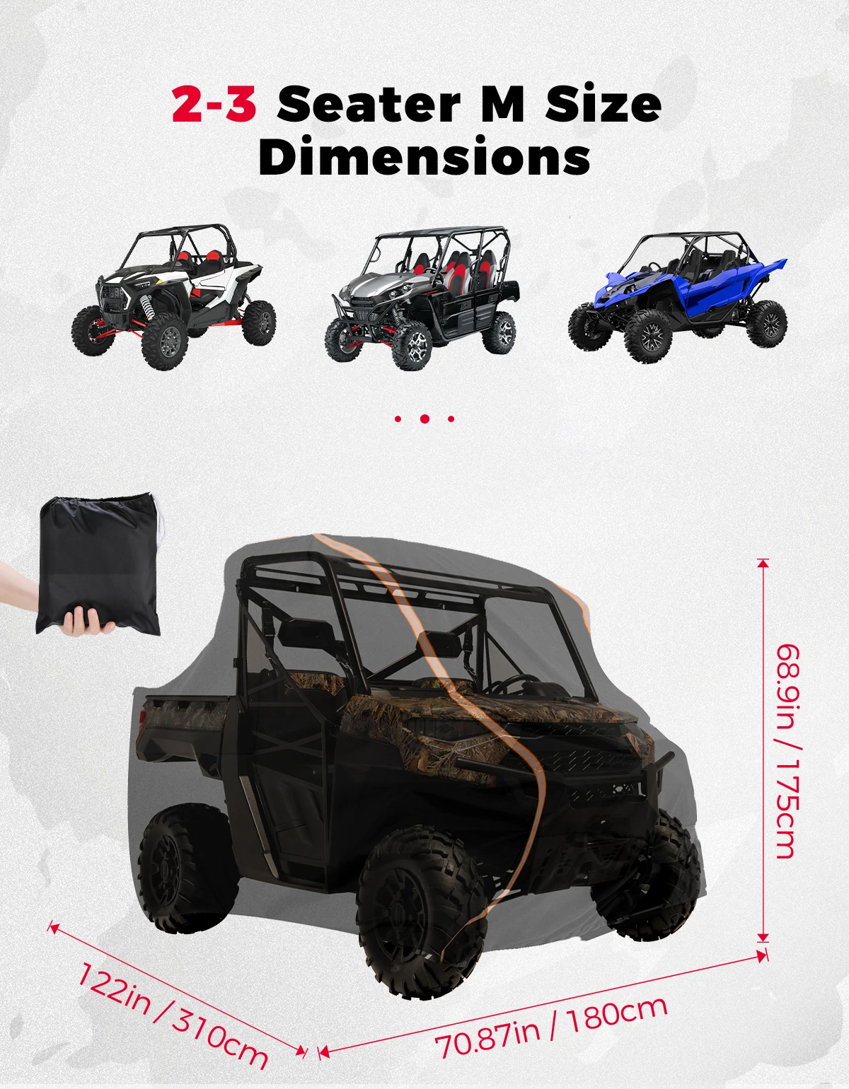 

Чехол KEMiMOTO UTV 210D Oxford, водонепроницаемый, 2-3 места со светоотражающей полосой, совместимый с Polaris RZR 1000 для Can-Am Commander