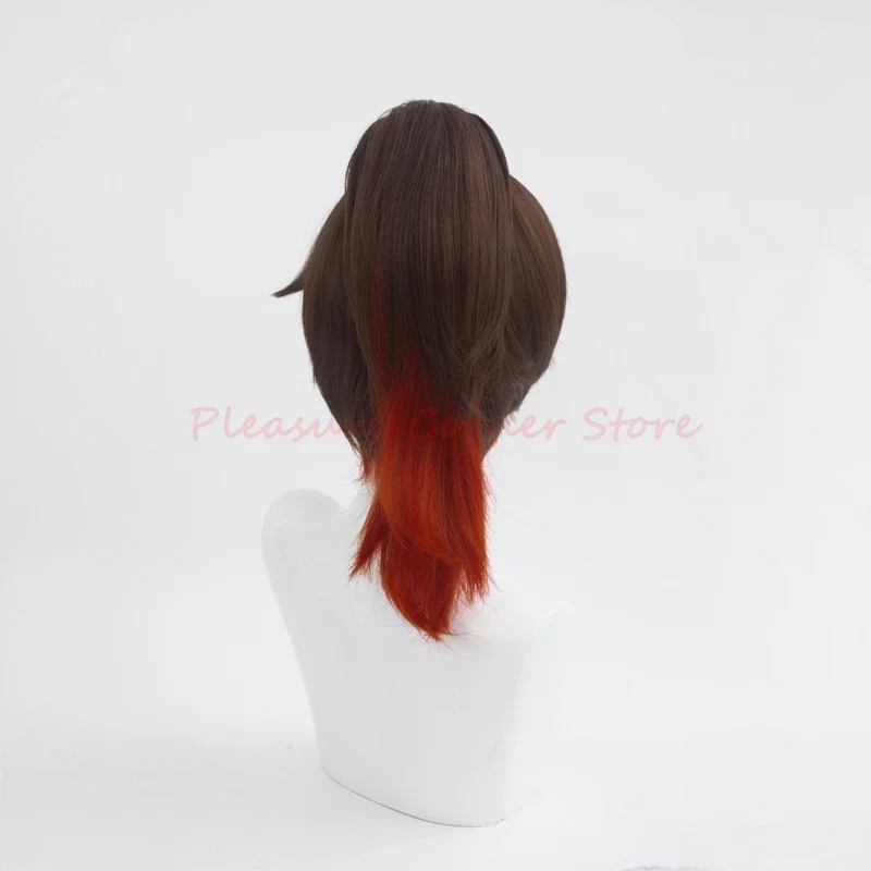 Парик для косплея Tingyun темно-коричневый градиентный красный с конским хвостом