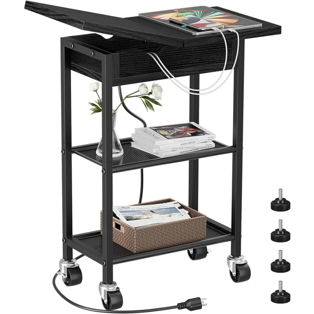 

Egepon End Table with Charging Station, Side Table Narrow Flip Top, Sofa Table Nightstand for Living Room Bedroom