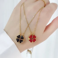 new red black double color wearable clover design fashion necklace folding heart shaped female lucky clavicle chain