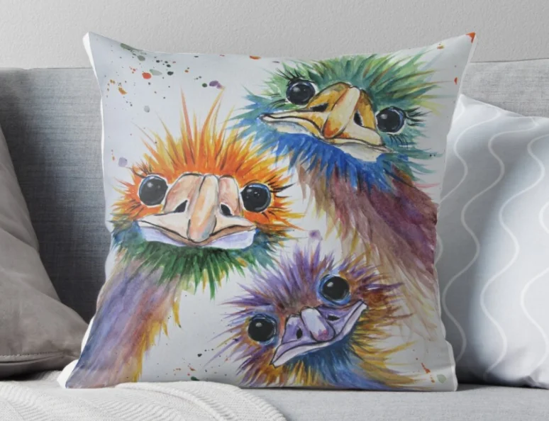 

Funky Emu Bird Trio Throw Pillow