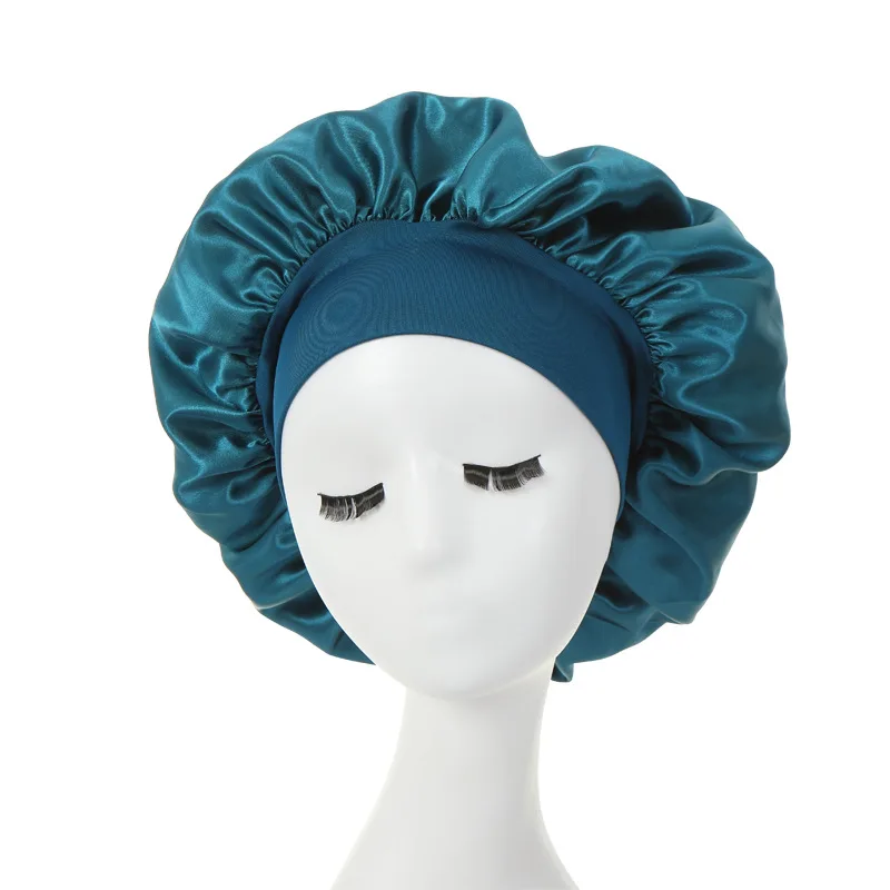 

Women Sleeping Caps Bathroom Satin Solid Color Stretch Bonnets Hair Hat for Daily Use and Beauty