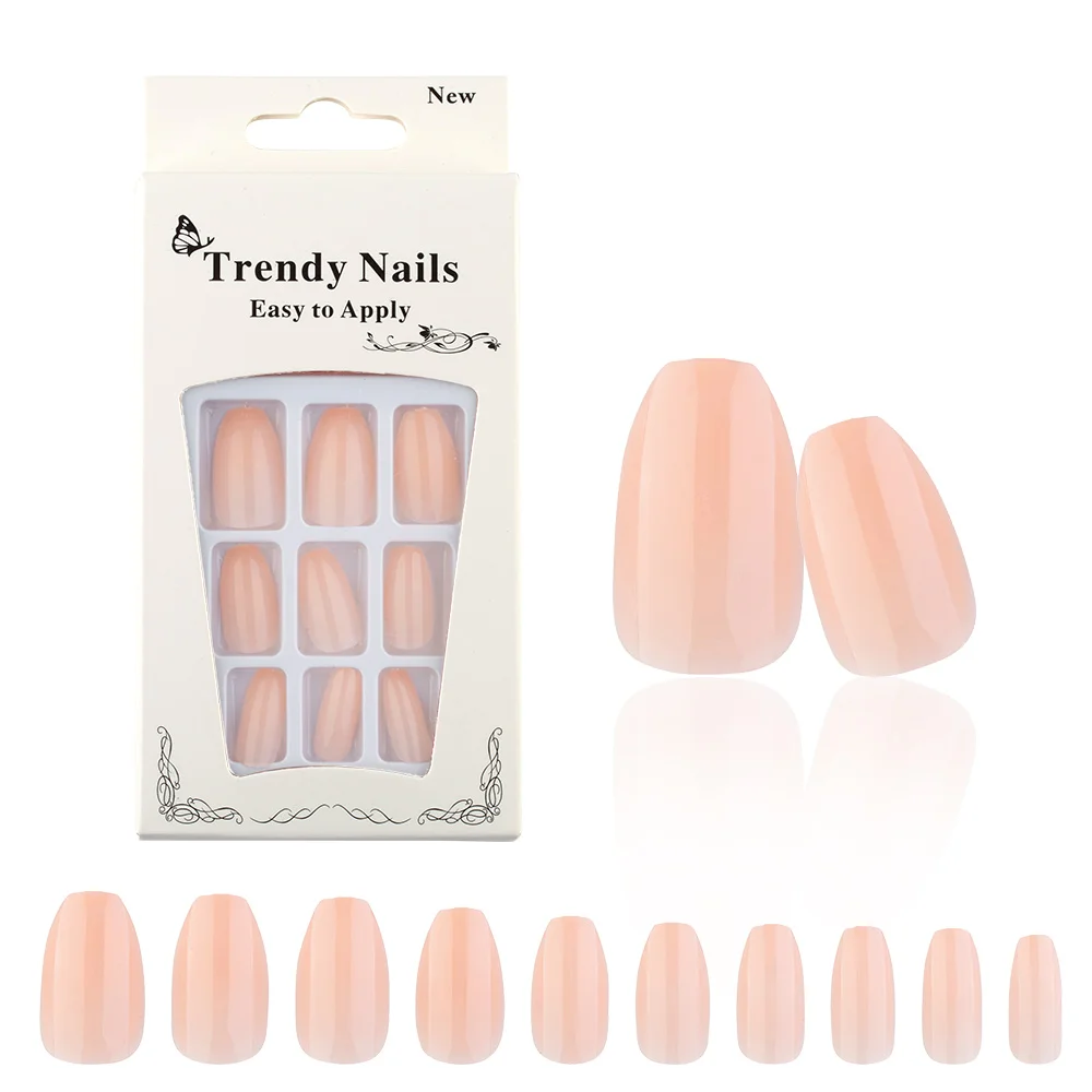 

24tips/paper Box French Press on Nails ABS False Nails Short Ballerina Glossy Fake Nails Pink White Tips with Nail Tools Set